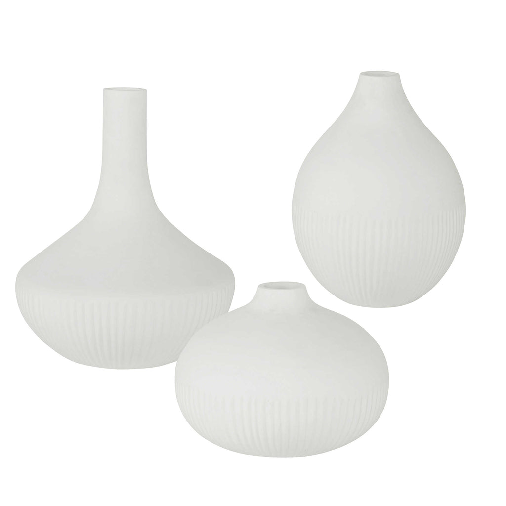 Apothecary Satin White Vases, Set of 3 - Bombay Mercantile