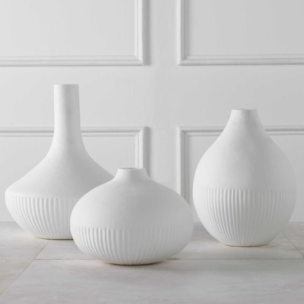 Apothecary Satin White Vases, Set of 3 - Bombay Mercantile