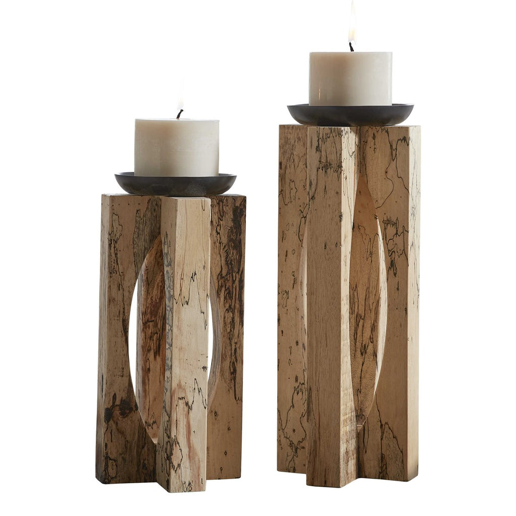 Ilva Wood Candleholders Set of 2 - Bombay Mercantile