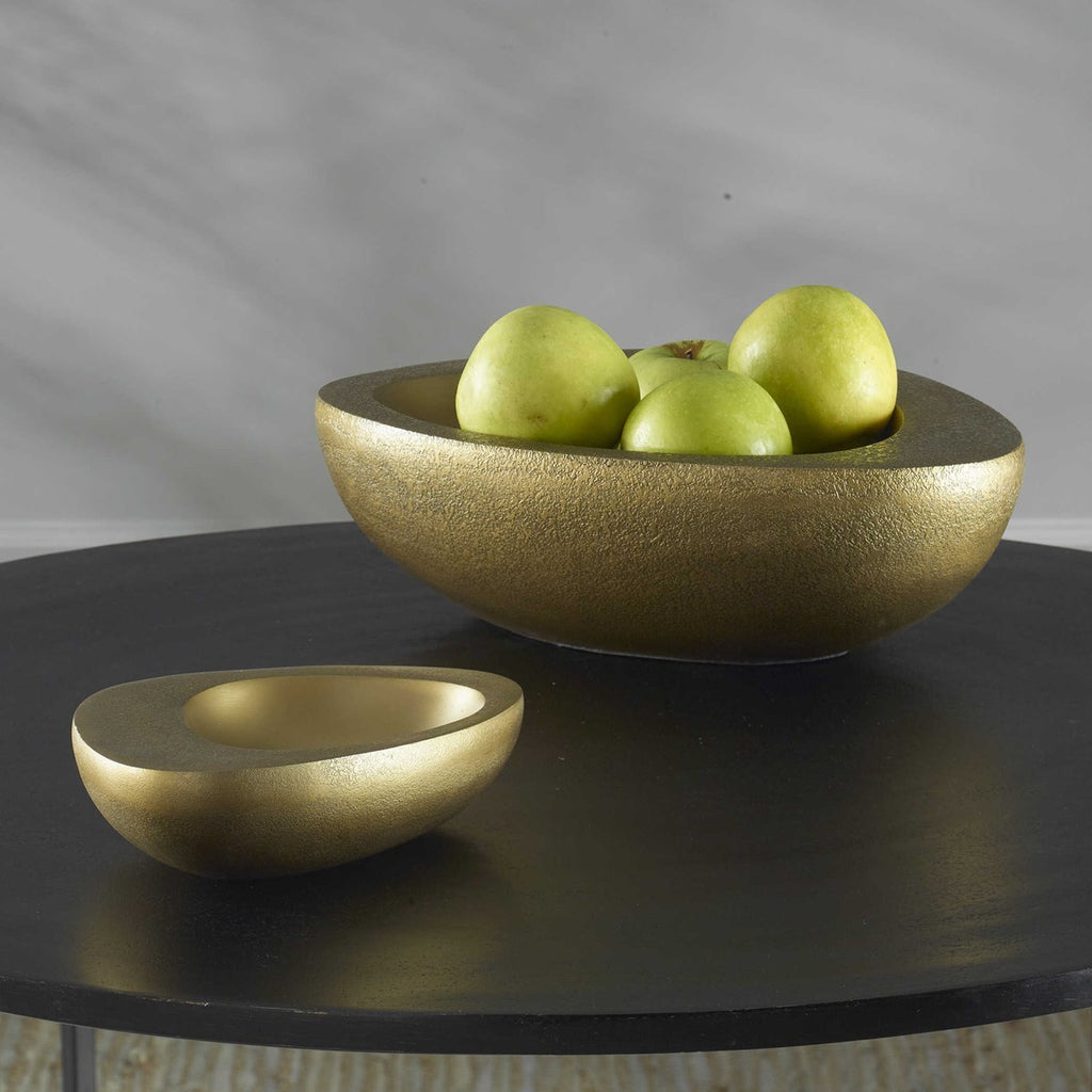 Ovate Brass Bowls, Set Of 2 - Bombay Mercantile