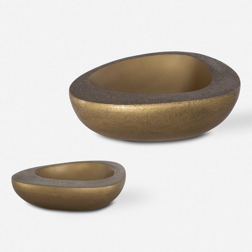 Ovate Brass Bowls, Set Of 2 - Bombay Mercantile