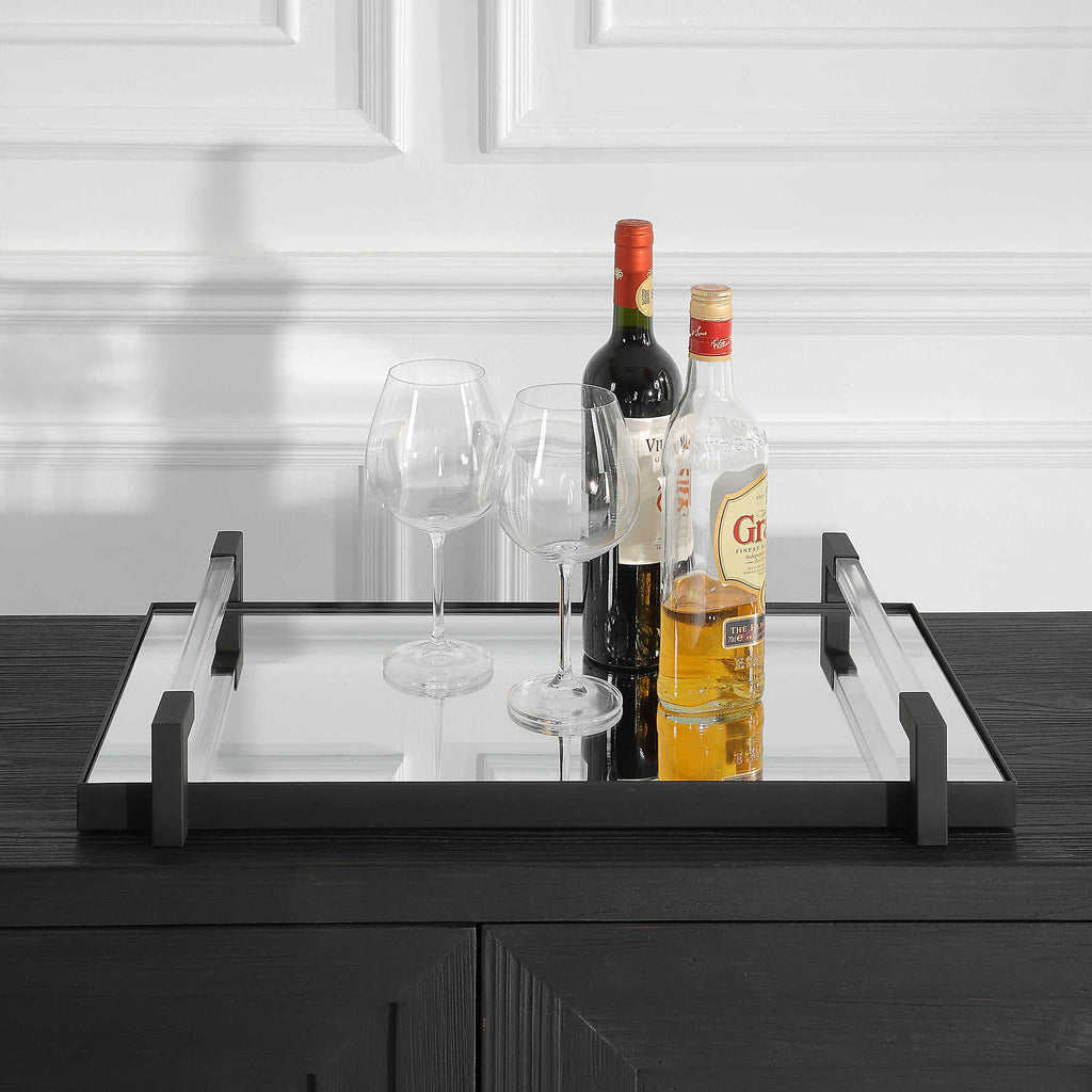 Deki Black Mirrored Tray - Bombay Mercantile