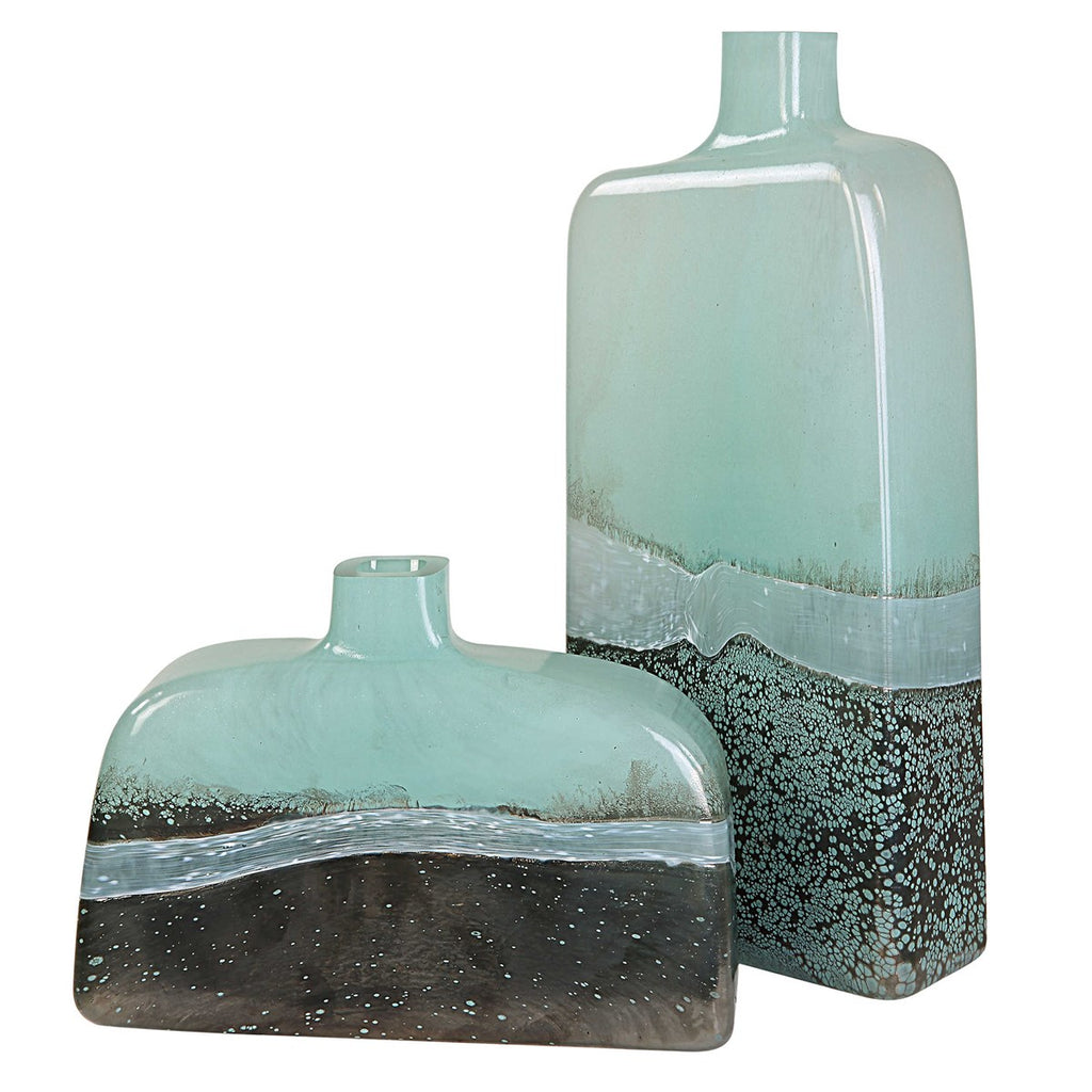 Fuze Aqua & Bronze Vases, Set Of 2 - Bombay Mercantile
