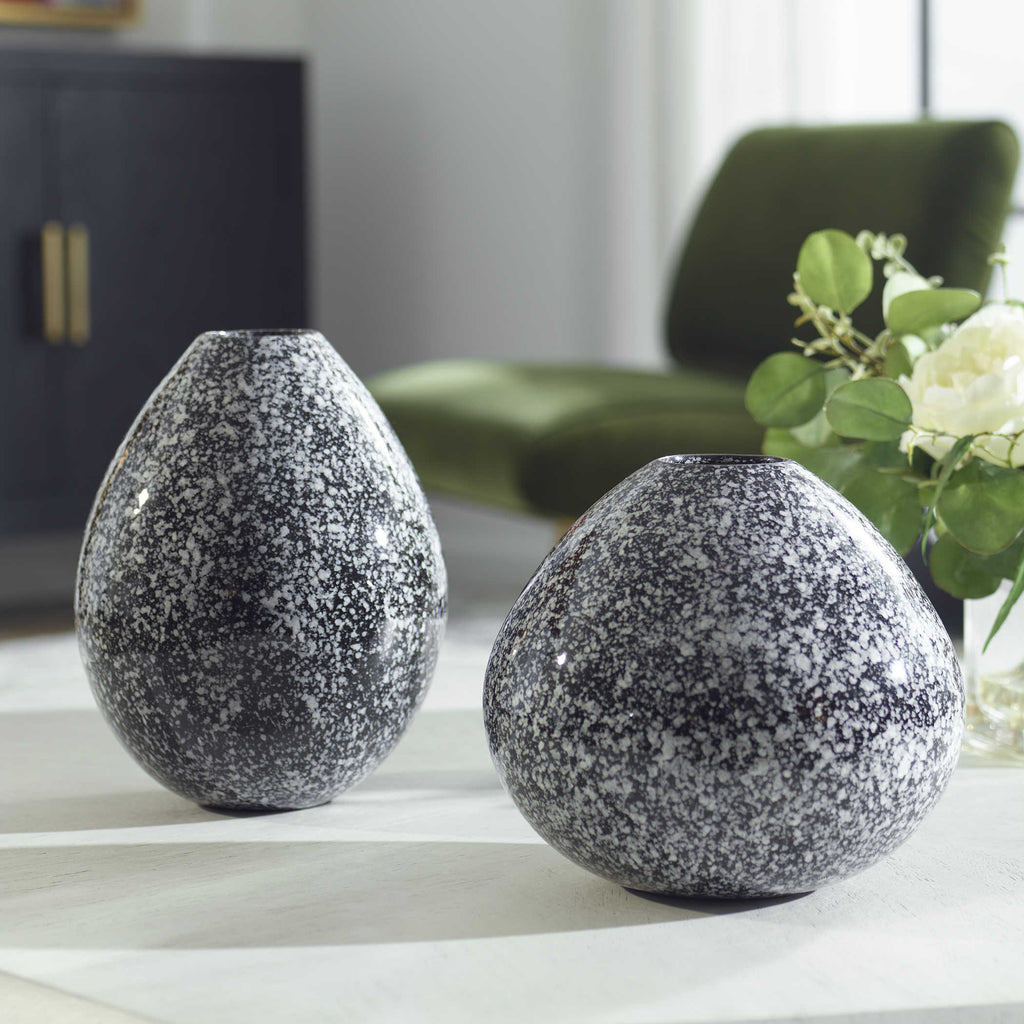 Cosmic Black & White Vases, Set of 2 - Bombay Mercantile