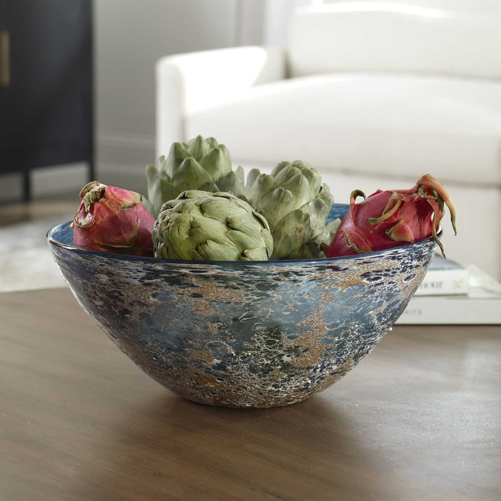 Genovesa Aqua Glass Bowl - Bombay Mercantile