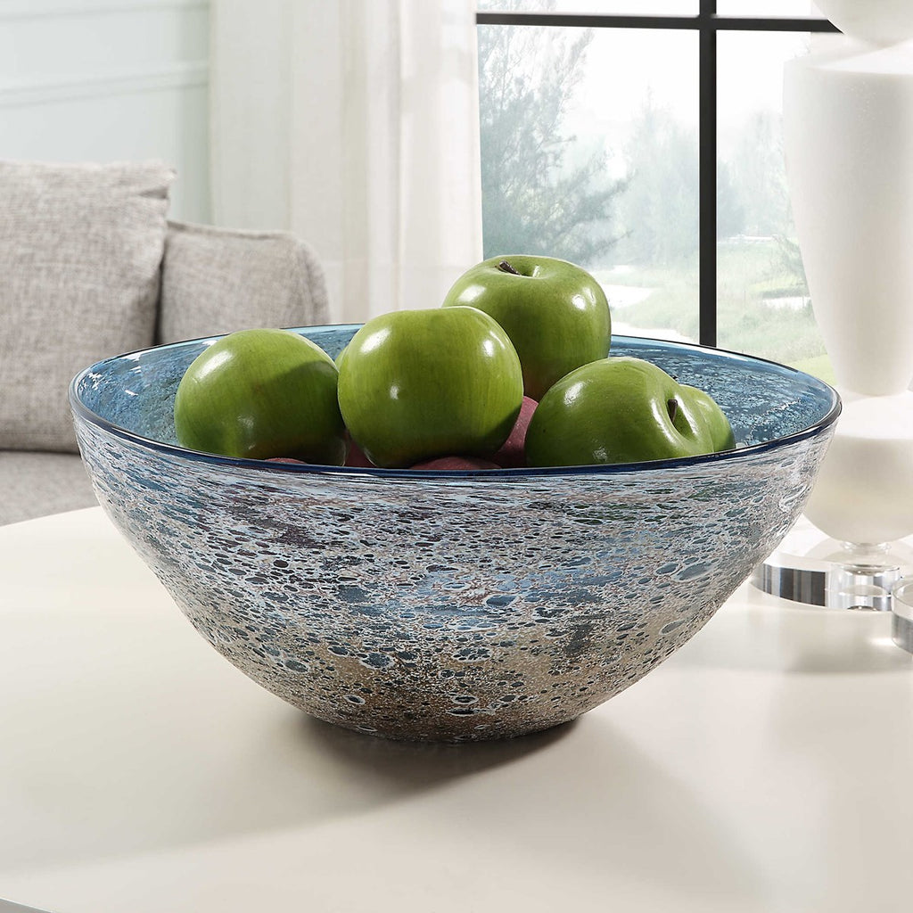 Genovesa Aqua Glass Bowl - Bombay Mercantile