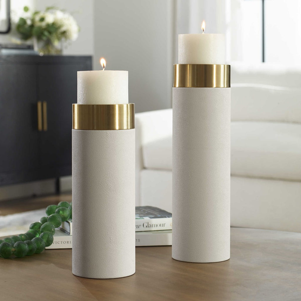 Wessex White Pillar Candleholders Set Of 2 - Bombay Mercantile