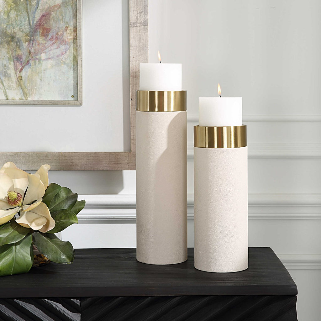 Wessex White Pillar Candleholders Set Of 2 - Bombay Mercantile