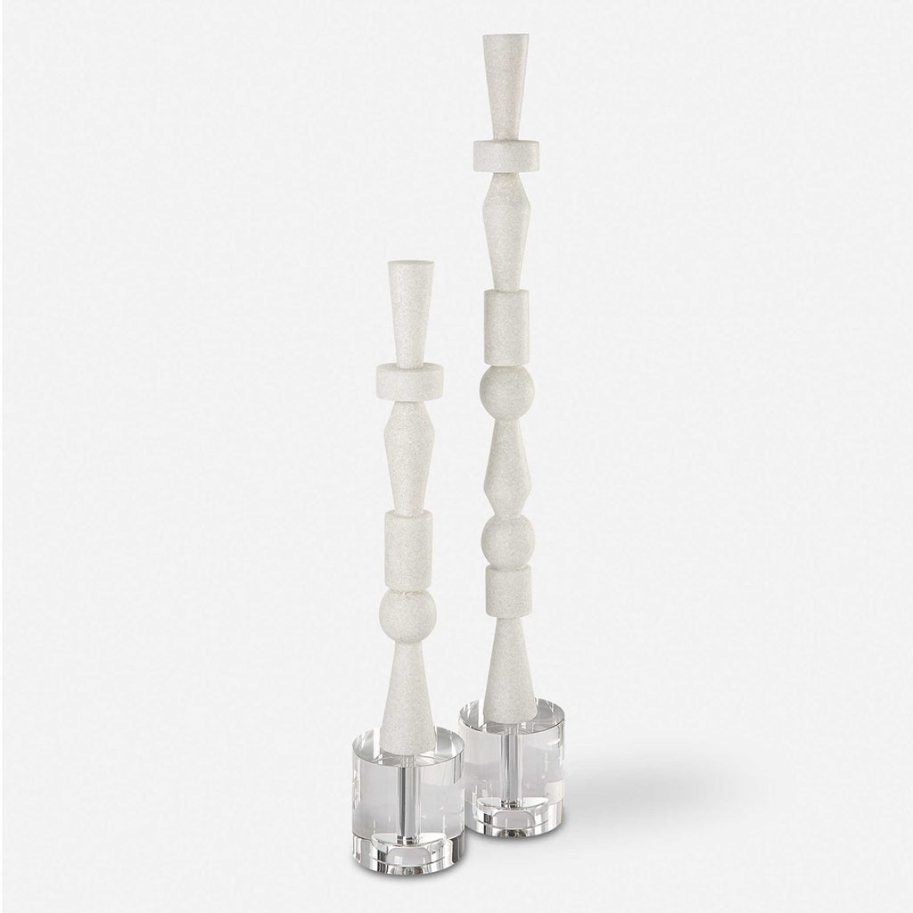 Norte White Stone Sculptures, Set of 2 - Bombay Mercantile