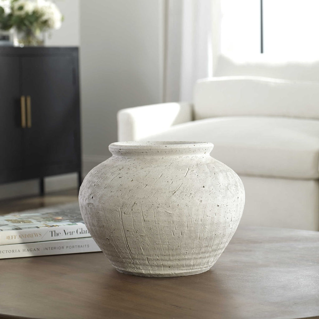 Floreana Round White Vase - Bombay Mercantile