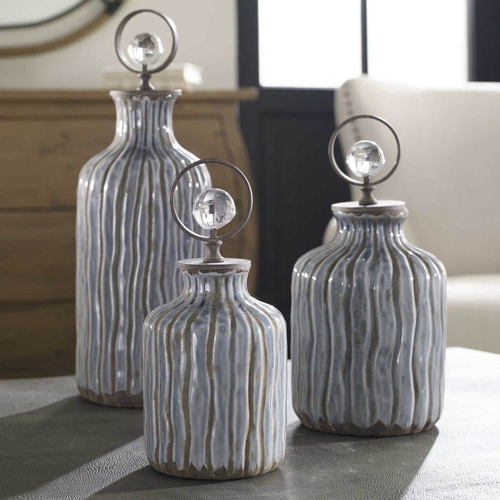 Mathias Grey-Blue Vessels, Set of 3 - Bombay Mercantile