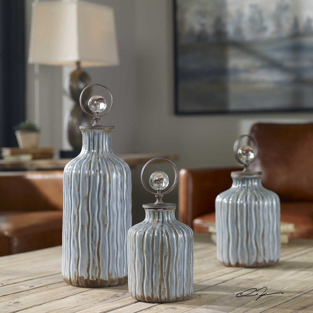 Mathias Grey-Blue Vessels, Set of 3 - Bombay Mercantile