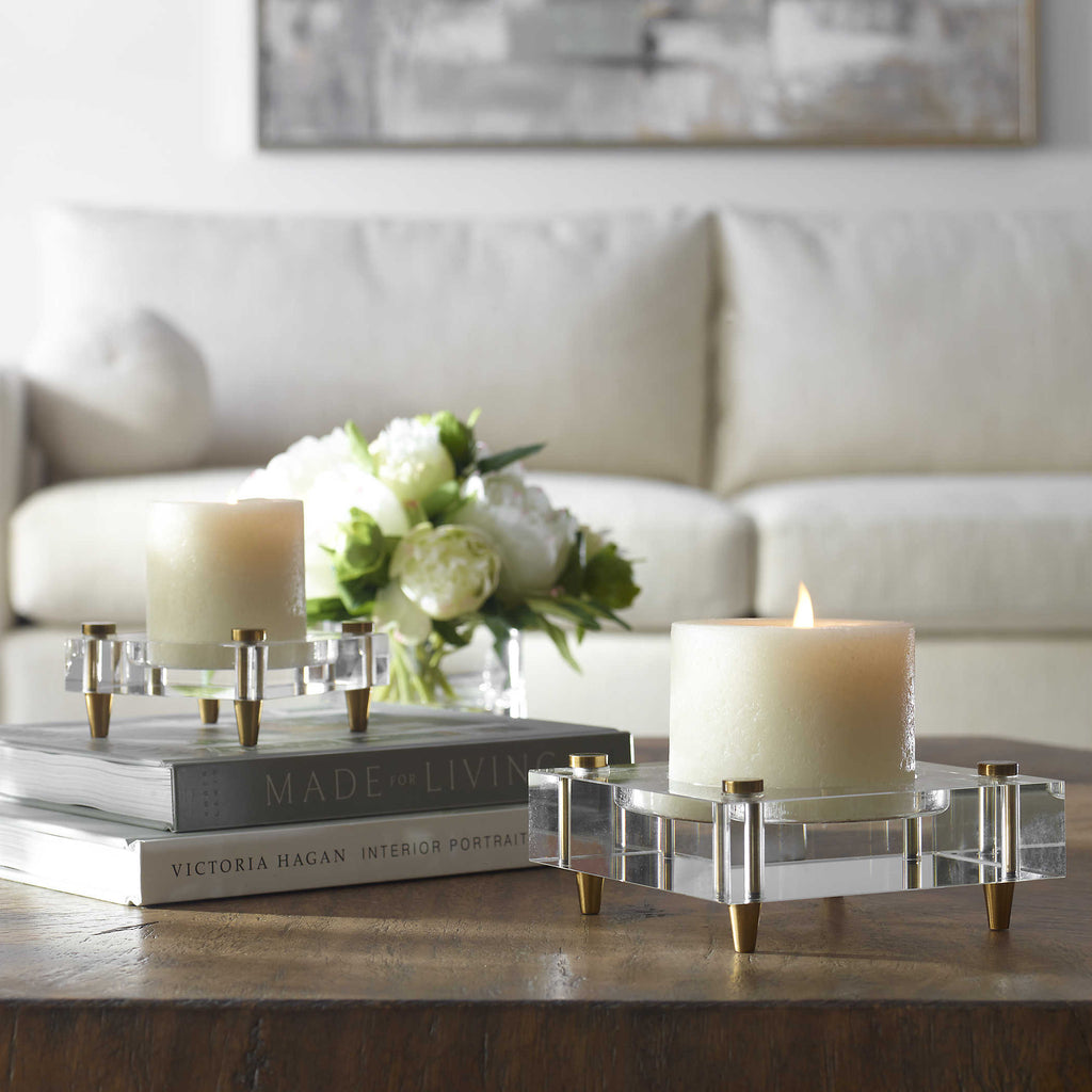 Claire Crystal Block Candleholders, Set of 2 - Bombay Mercantile