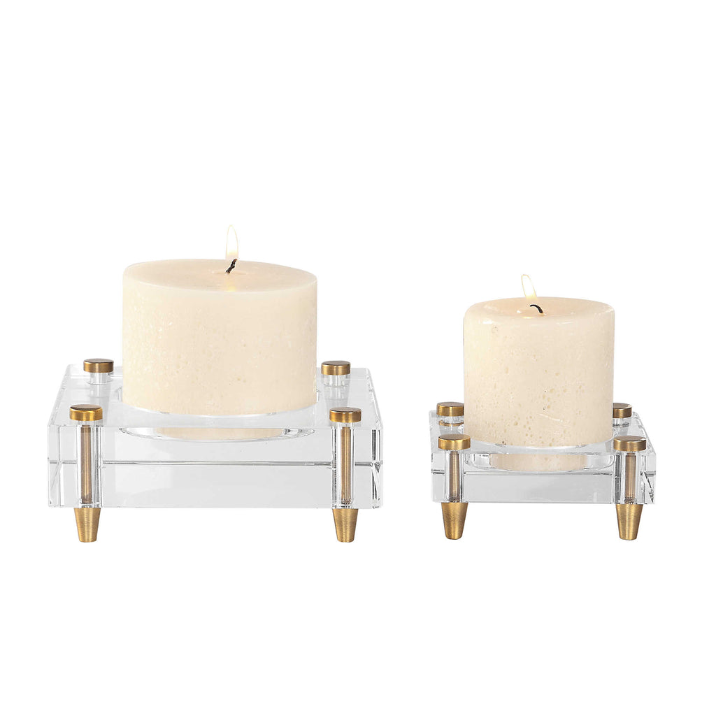 Claire Crystal Block Candleholders, Set of 2 - Bombay Mercantile
