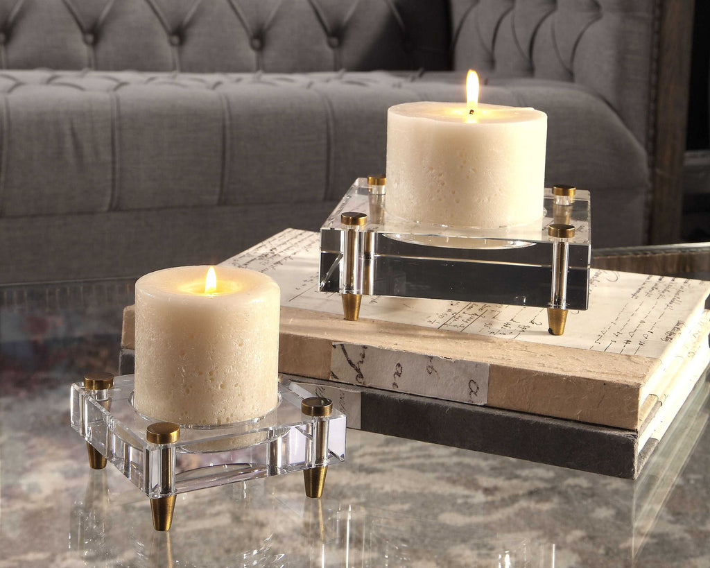 Claire Crystal Block Candleholders, Set of 2 - Bombay Mercantile