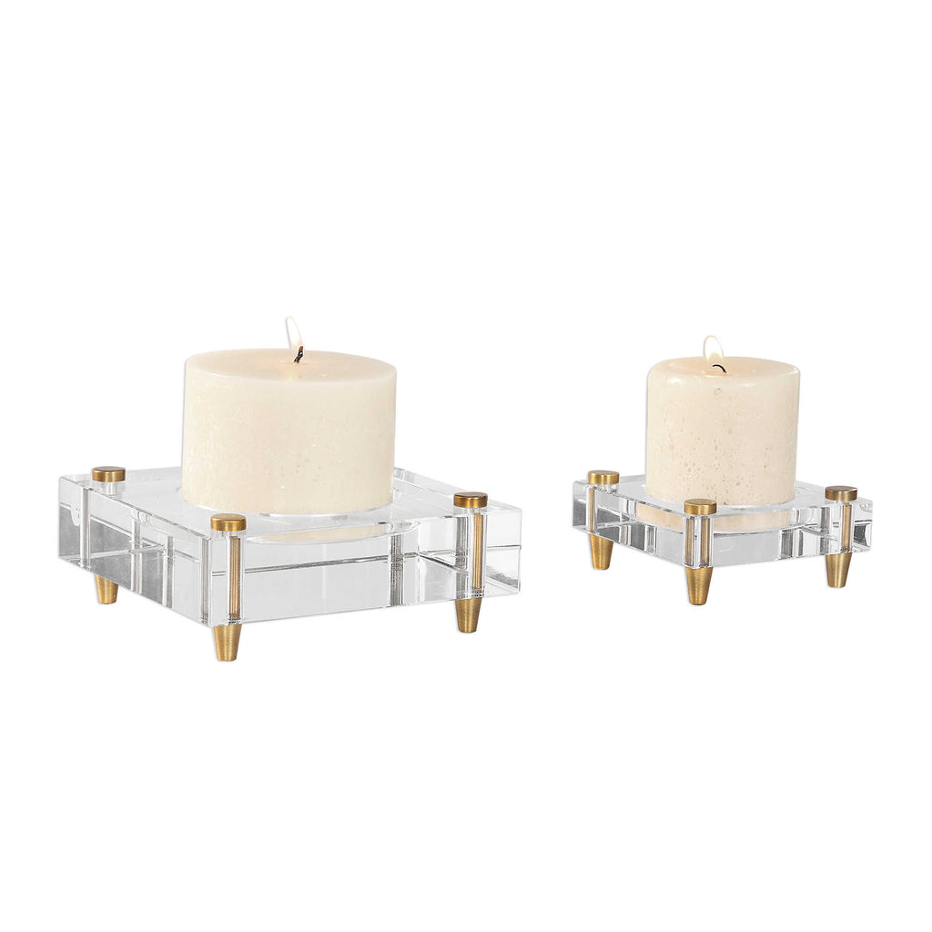Claire Crystal Block Candleholders, Set of 2 - Bombay Mercantile