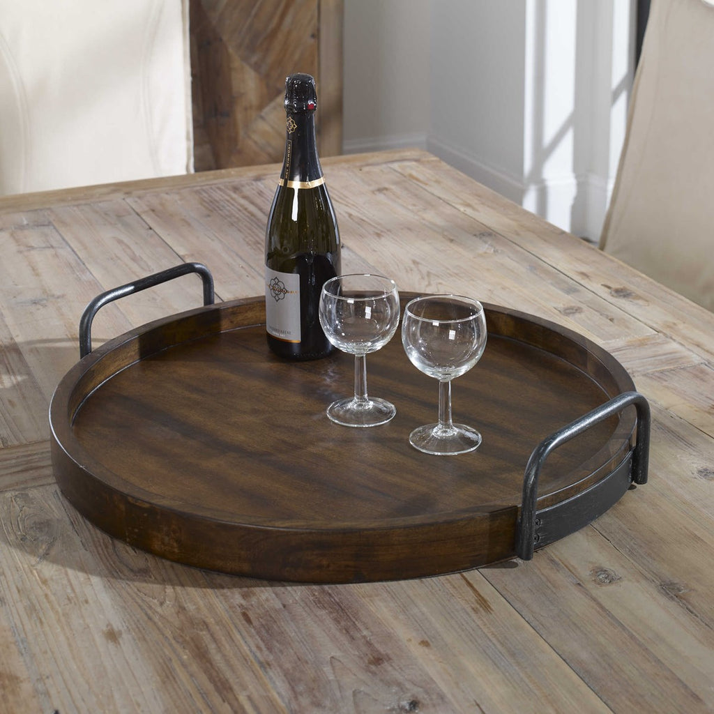 Reine Round Wooden Tray - Bombay Mercantile