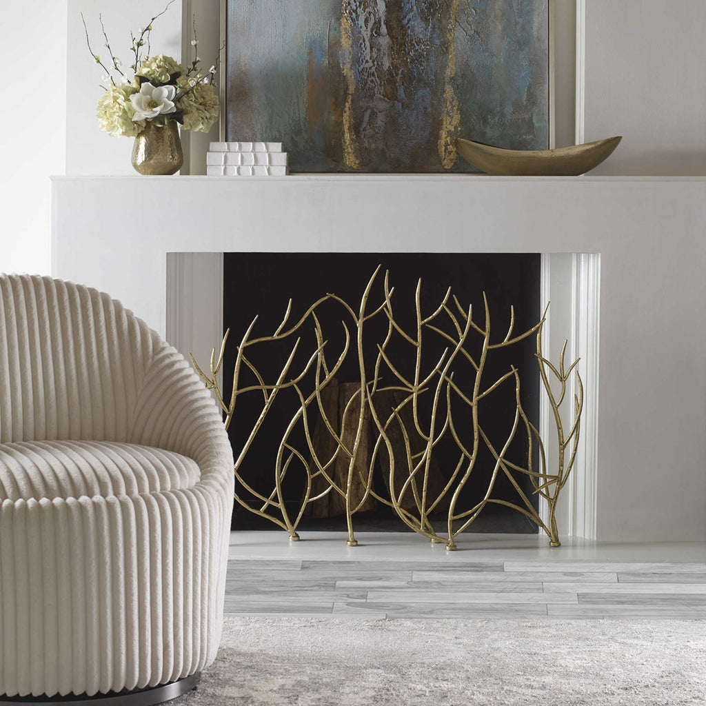 Gold Branches Decorative Fireplace Screen - Bombay Mercantile