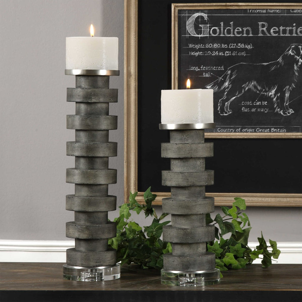 Karun Concrete Candleholders Set of 2 - Bombay Mercantile