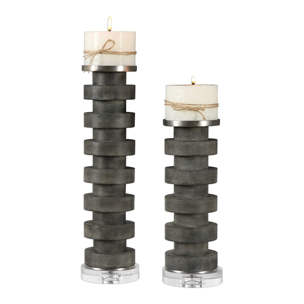 Karun Concrete Candleholders Set of 2 - Bombay Mercantile