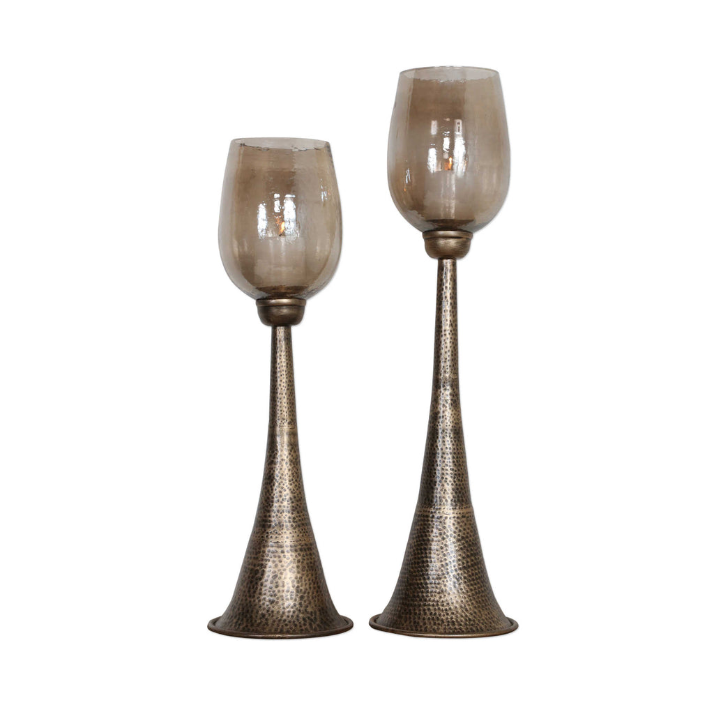 Badal Antiqued Gold Candleholders Set of 2 - Bombay Mercantile
