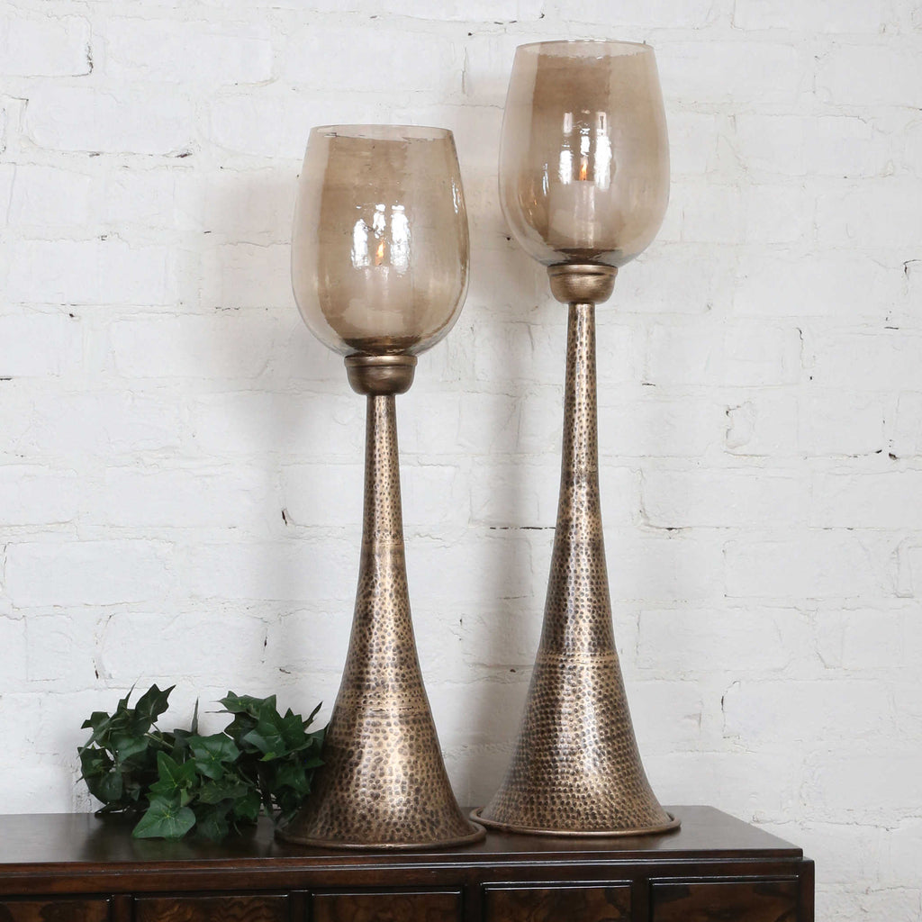 Badal Antiqued Gold Candleholders Set of 2 - Bombay Mercantile