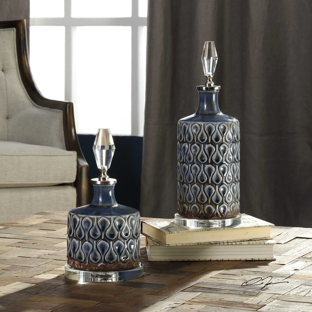 Varuna Cobalt Blue Bottles Set of 2 - Bombay Mercantile