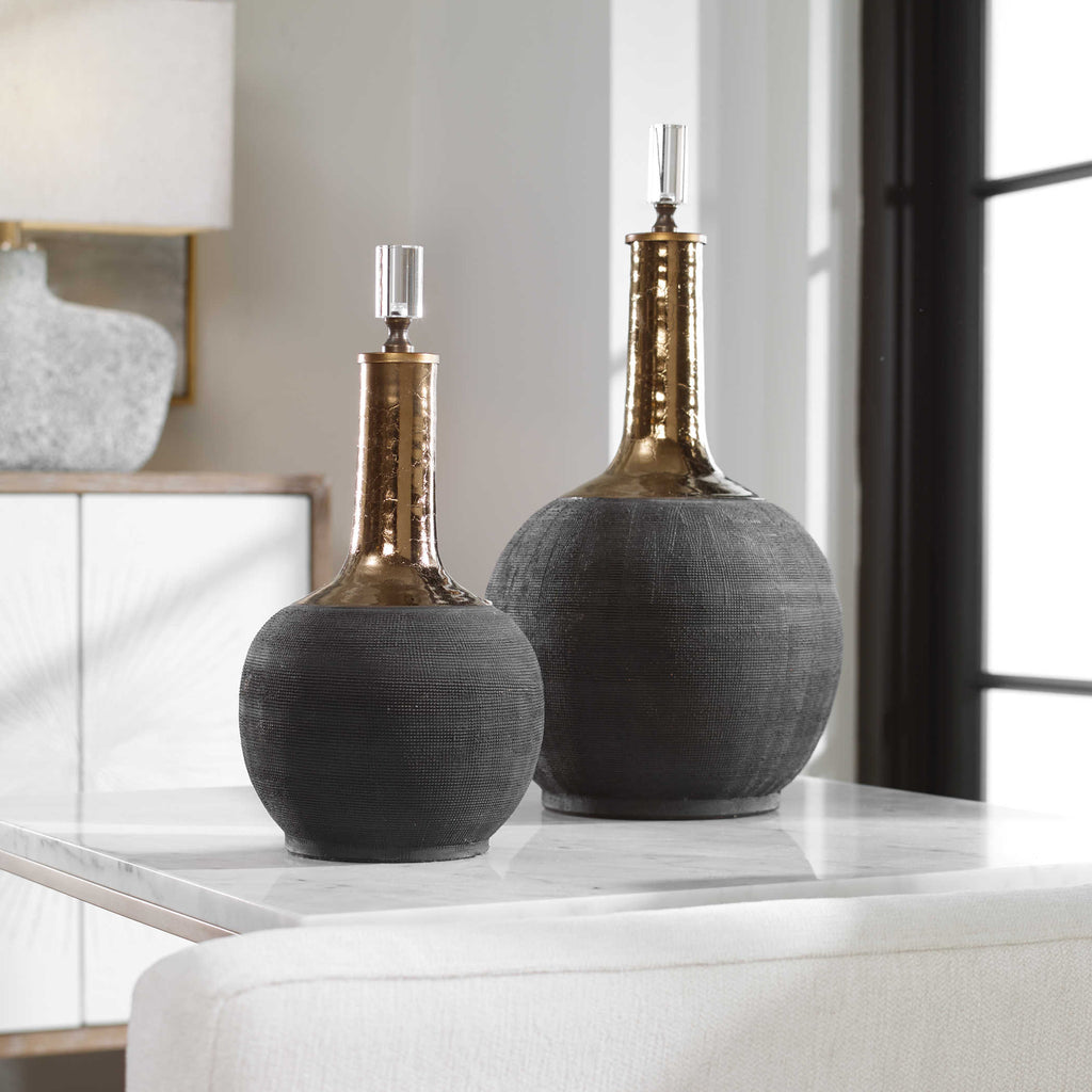 Arnav Matte Black Bottles, Set of 2 - Bombay Mercantile