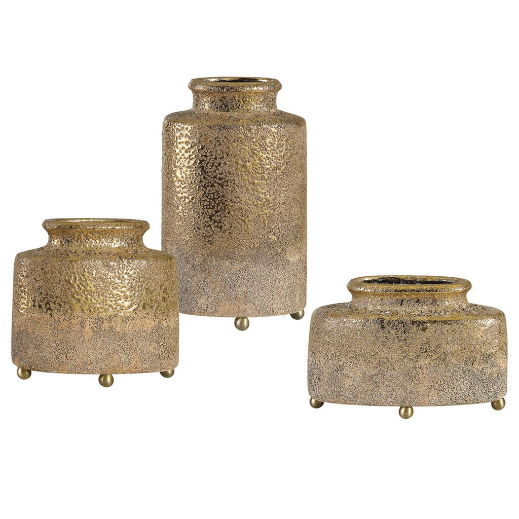 Kallie Metallic Golden Vessels Set of 3 - Bombay Mercantile