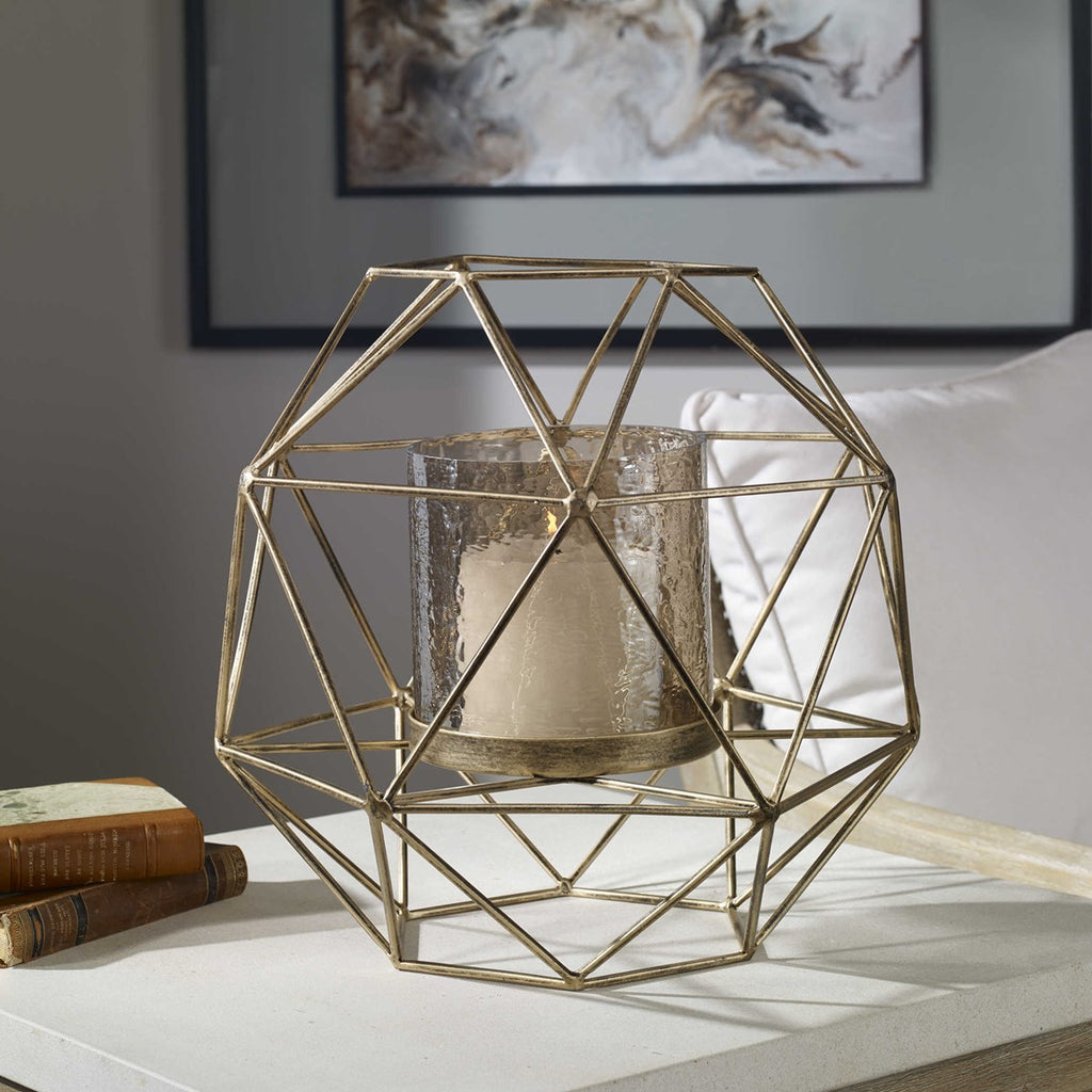 Myah Geometric Gold Candleholder - Bombay Mercantile