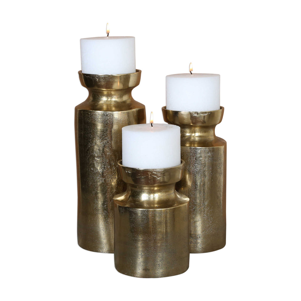 Amina Antique Brass Candleholders Set of 3 - Bombay Mercantile