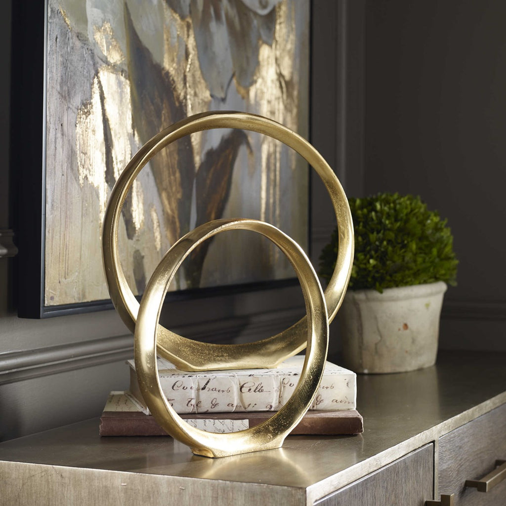 Jimena Gold Ring Sculptures Set of 2 - Bombay Mercantile
