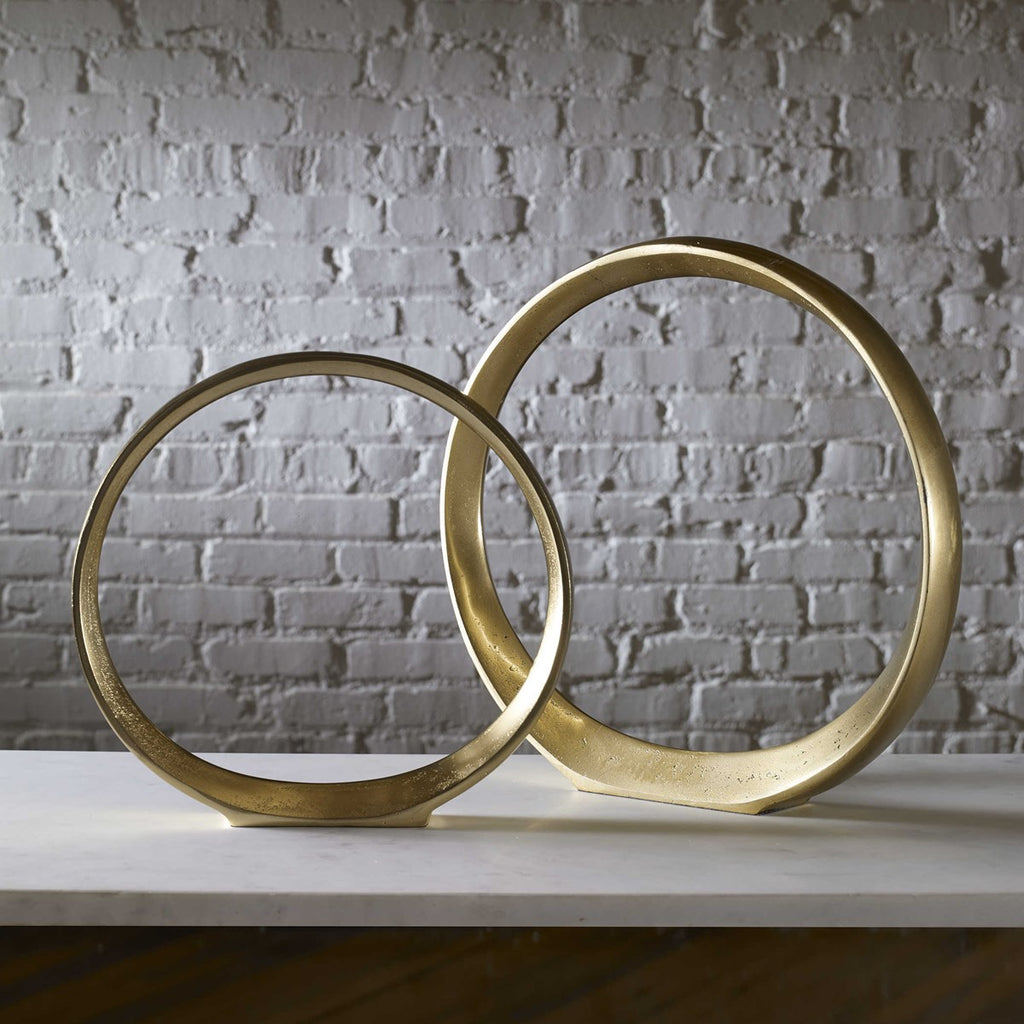 Jimena Gold Ring Sculptures Set of 2 - Bombay Mercantile