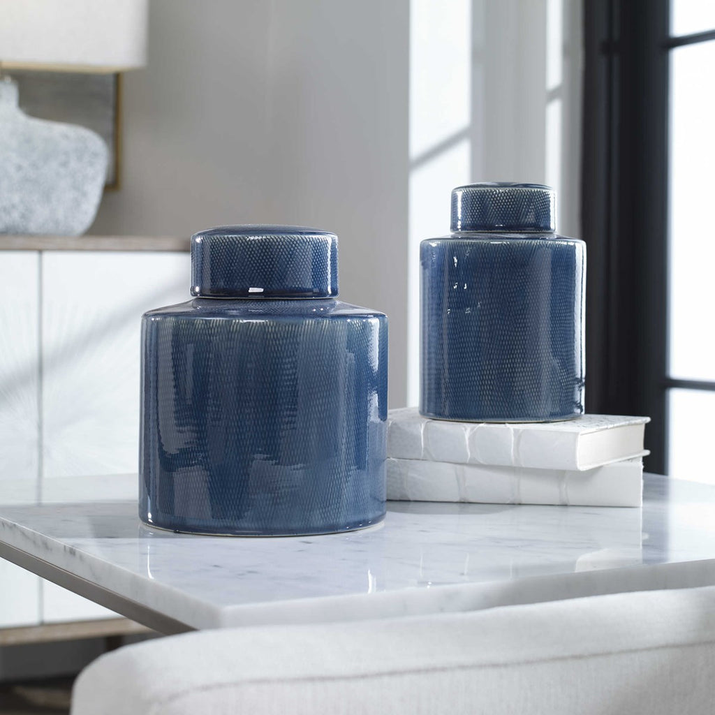 Saniya Blue Containers, Set of - Bombay Mercantile