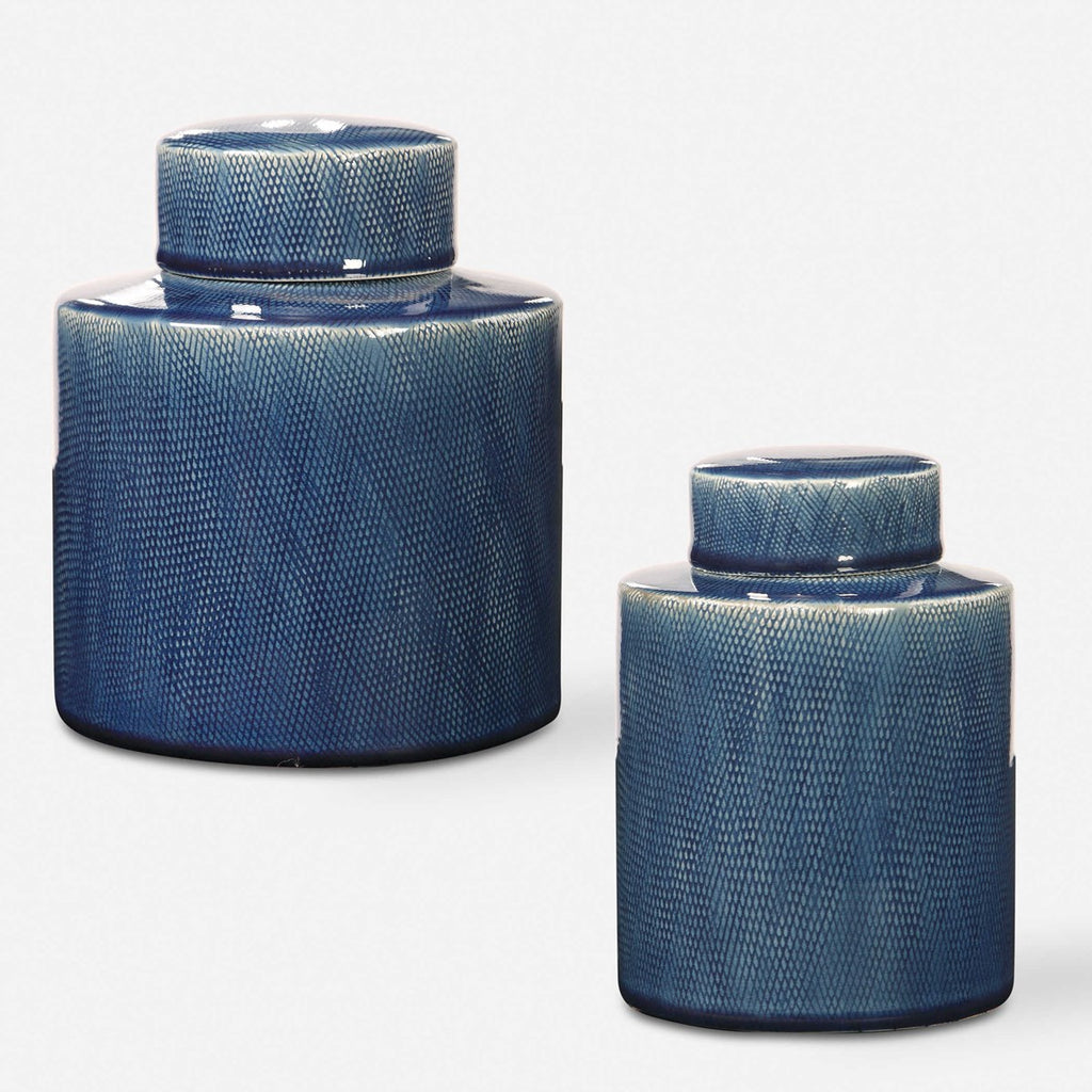Saniya Blue Containers, Set of - Bombay Mercantile