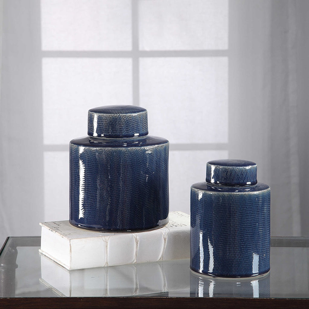 Saniya Blue Containers, Set of - Bombay Mercantile