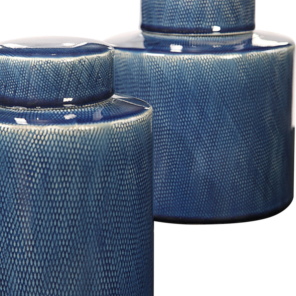 Saniya Blue Containers, Set of - Bombay Mercantile