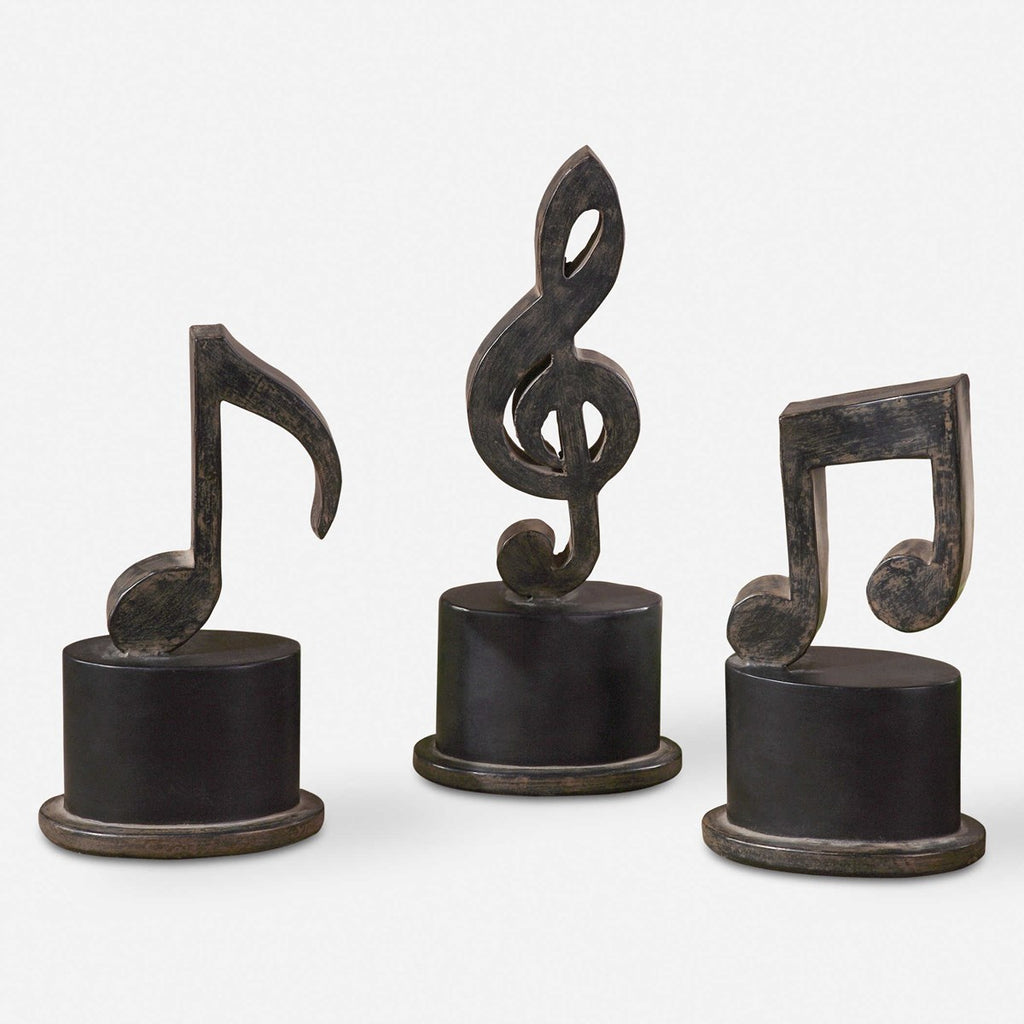Music Notes Metal Figurines, Set of 3 - Bombay Mercantile