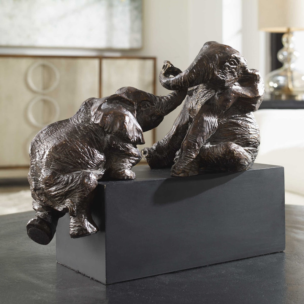 Playful Pachyderms Bronze Figurines - Bombay Mercantile