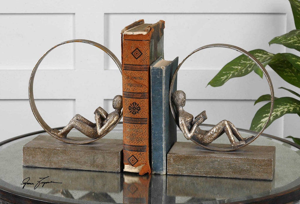 Lounging Reader Antique Bookends Set of 2 - Bombay Mercantile