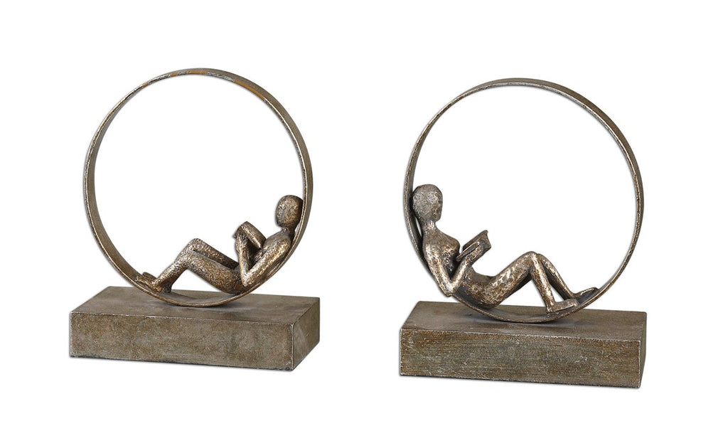Lounging Reader Antique Bookends Set of 2 - Bombay Mercantile