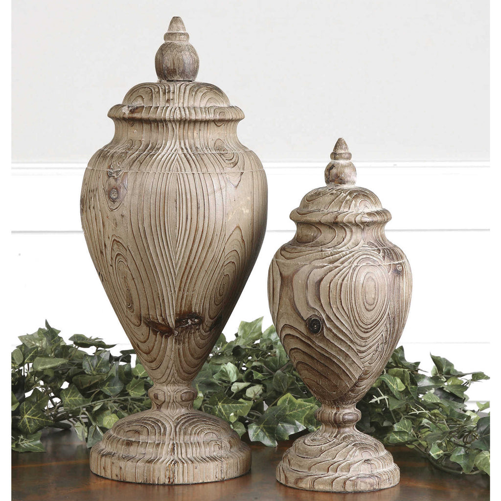Brisco Carved Wood Finials, Set of 2 - Bombay Mercantile