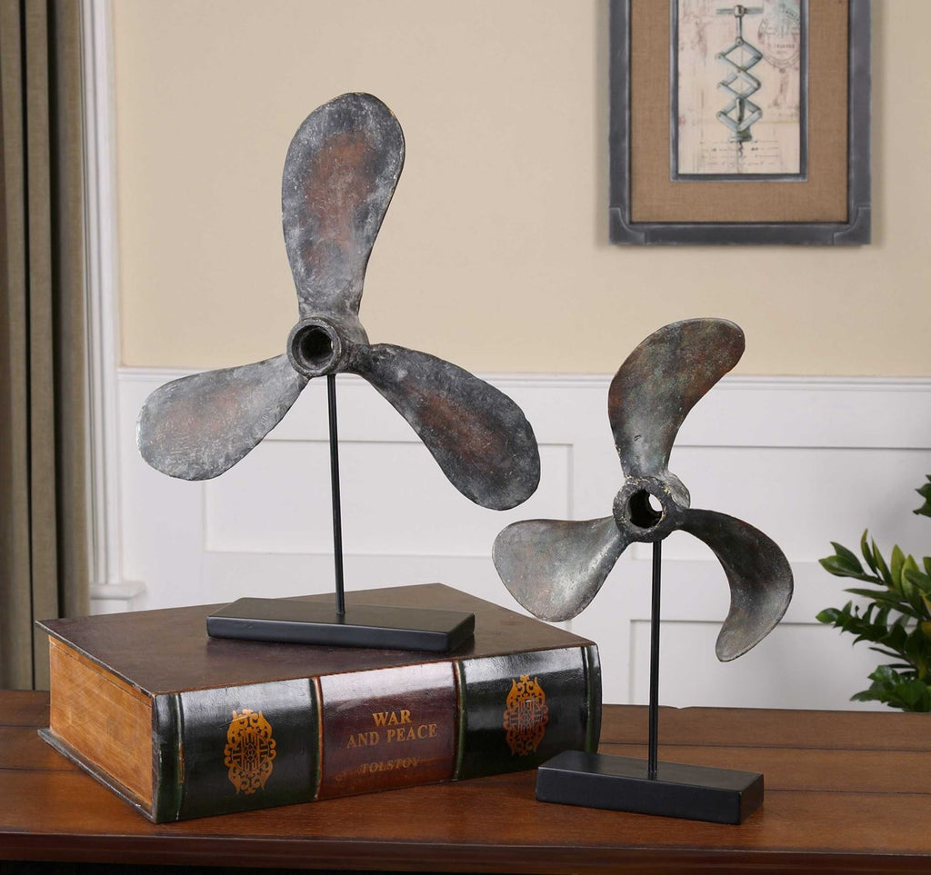 Propellers Rust Sculptures, Set of 2 - Bombay Mercantile