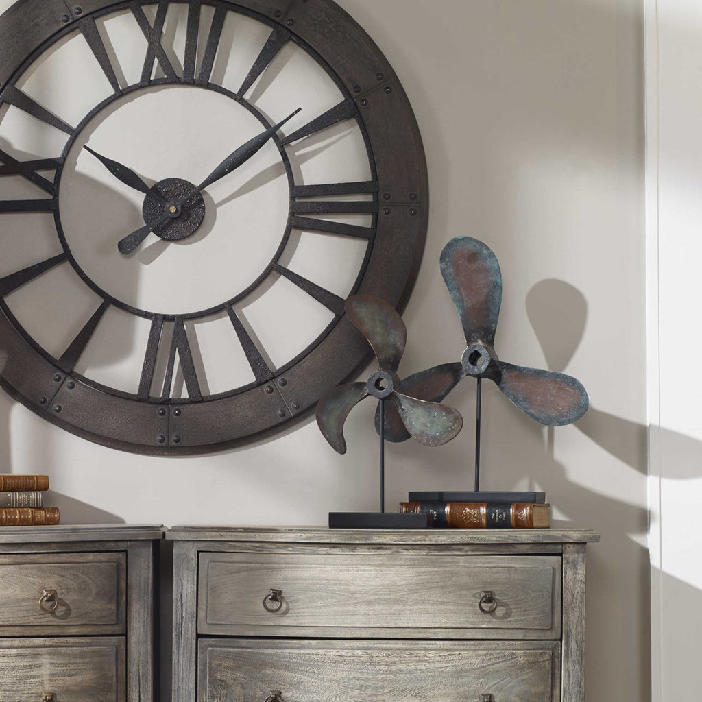 Propellers Rust Sculptures, Set of 2 - Bombay Mercantile