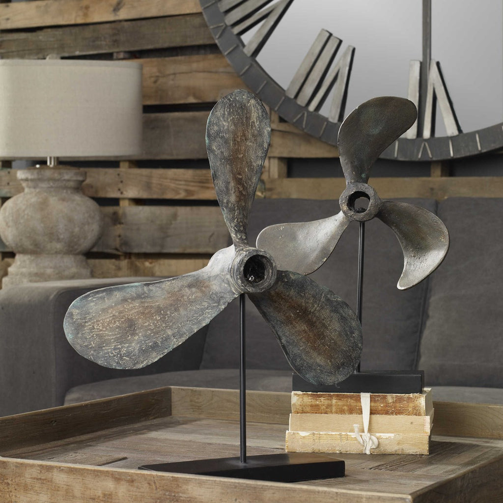 Propellers Rust Sculptures, Set of 2 - Bombay Mercantile
