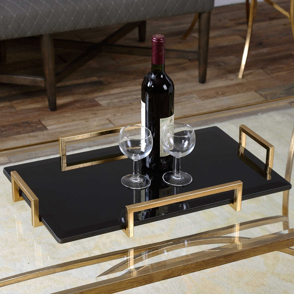 Ettore Black Glass Tray - Bombay Mercantile
