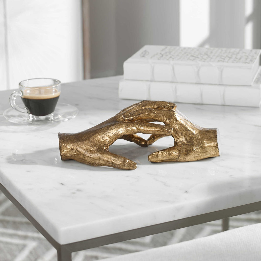 Hold My Hand Gold Sculpture - Bombay Mercantile