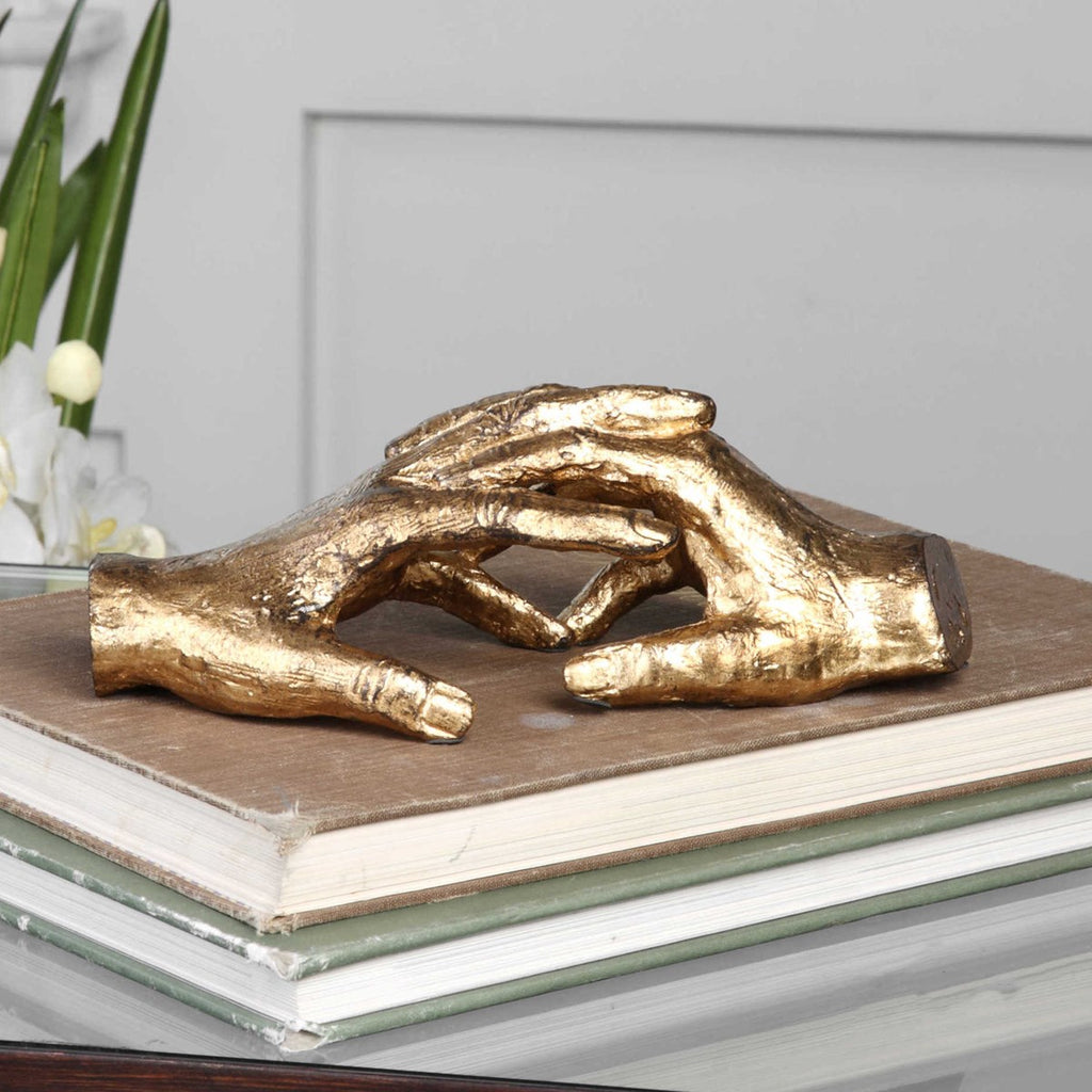 Hold My Hand Gold Sculpture - Bombay Mercantile