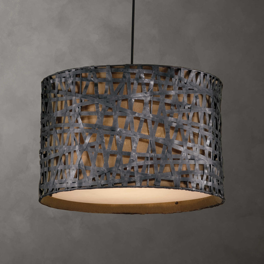 Alita Aged Black Drum Pendant - Bombay Mercantile