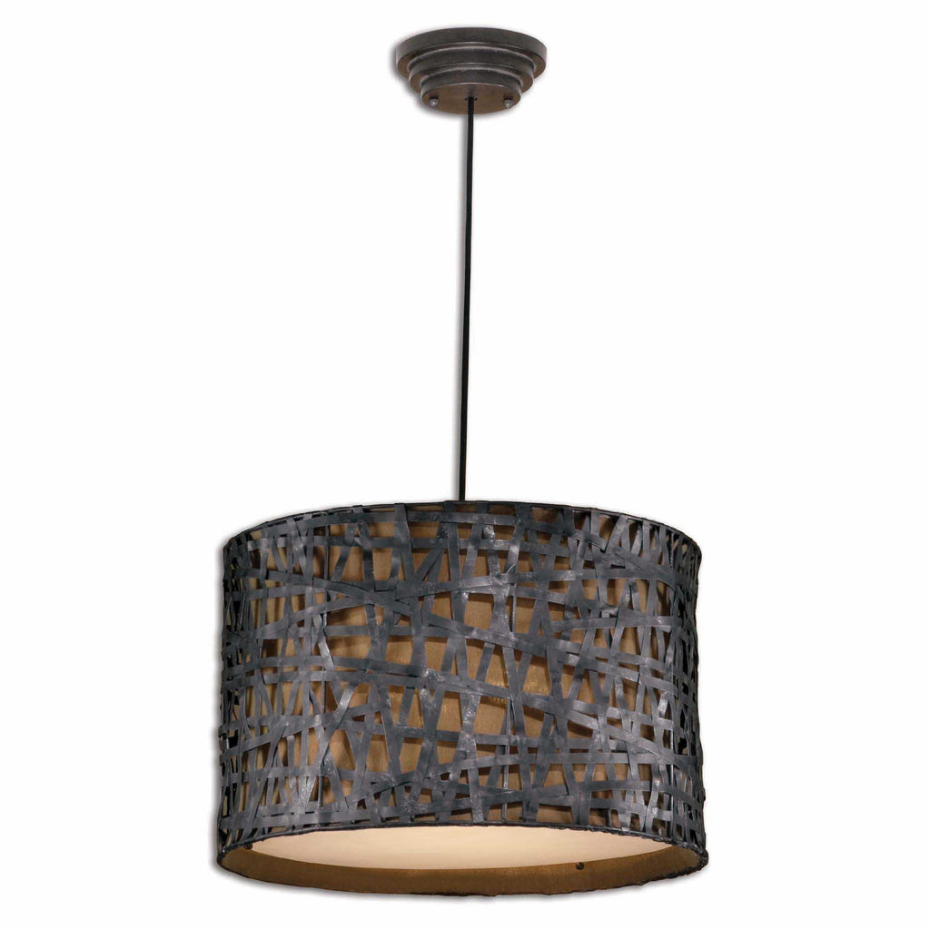 Alita Aged Black Drum Pendant - Bombay Mercantile
